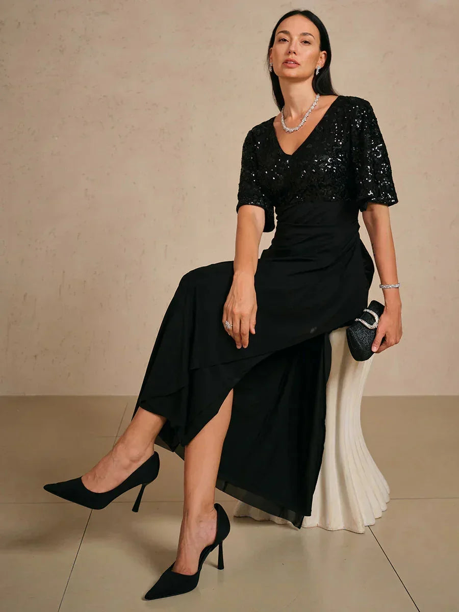 Black Mother Of The Groom Dress Sequin Empire Waist Gown Evening Dress Formal Wedding Guest Cocktail Party Summer Elegant Over 50, Black / L Black Mother Of The Groom Dress Sequin Empire Waist Gown Evening Dress Formal Wedding Guest Cocktail Party Summer Elegant Over 50, Black / L