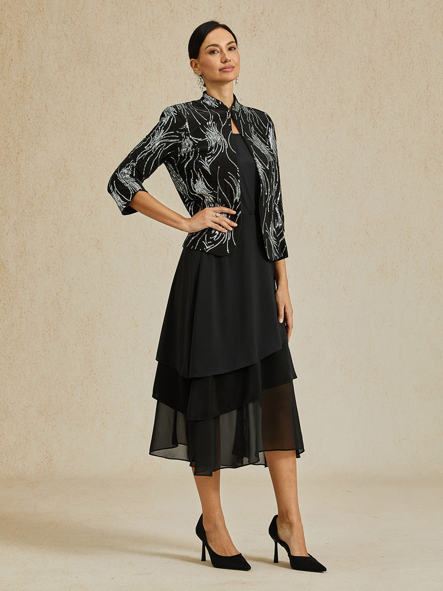 Elegant Mandarin Collar Sequin Twinset