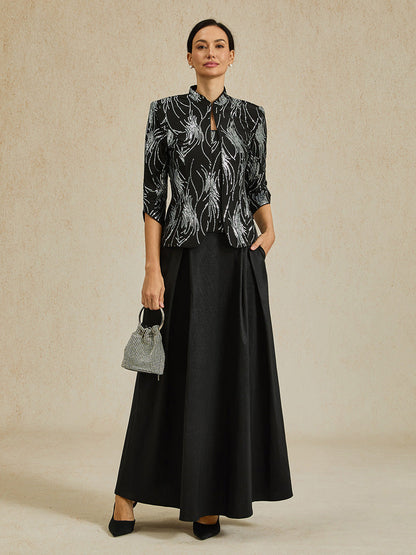 Elegant Mandarin Collar Sequin Twinset