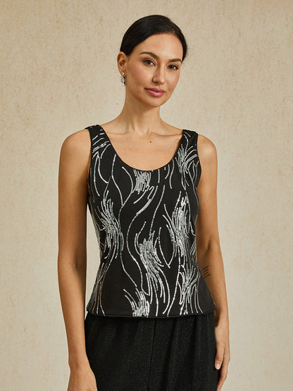 Elegant Mandarin Collar Sequin Twinset