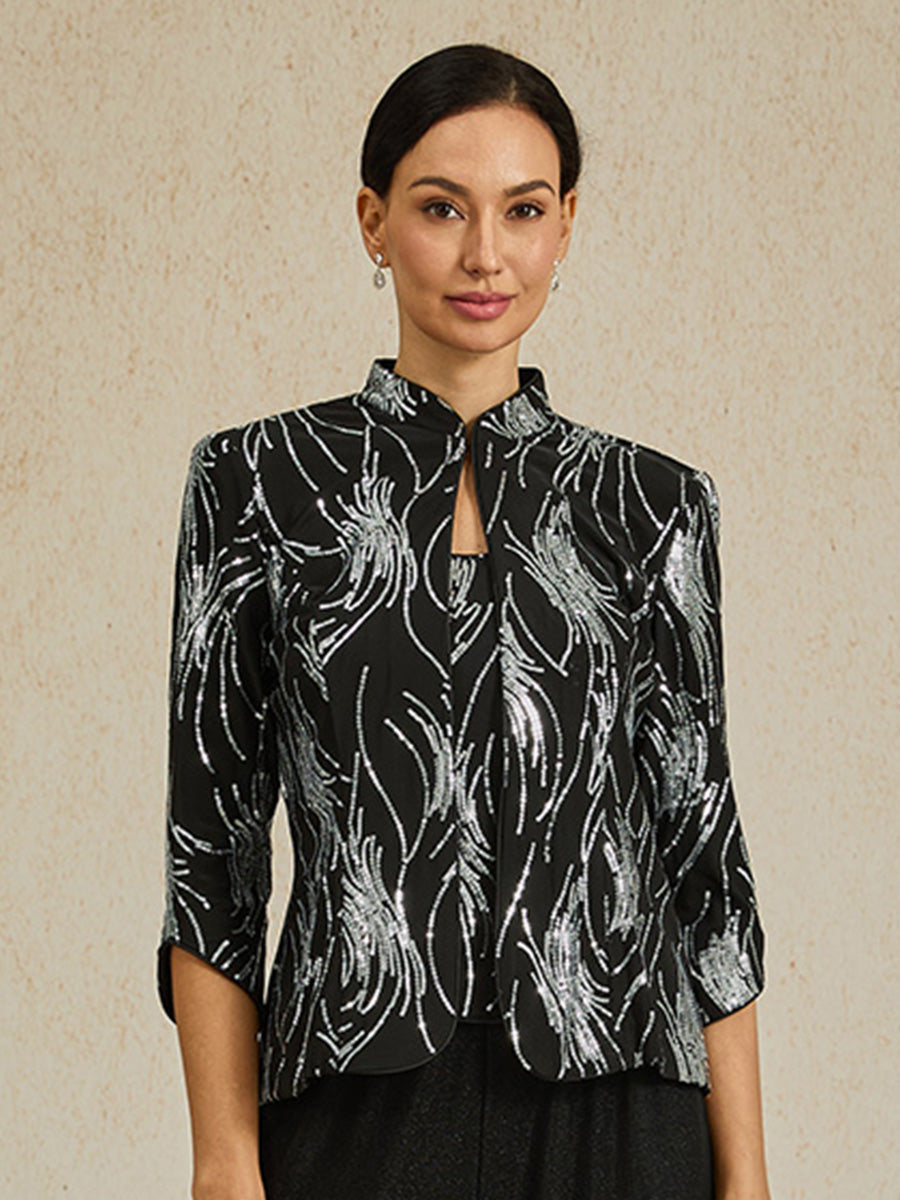 Elegant Mandarin Collar Sequin Twinset