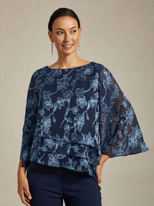 Floral Chiffon Boat Neck Blouse