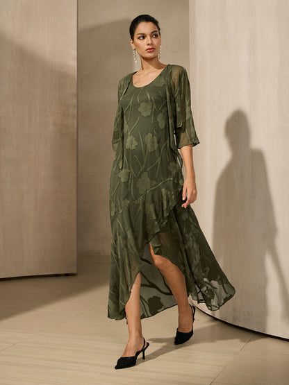 Mouwloze Chiffon Avondjurk met Bloemen en Asymmetrische Zoom