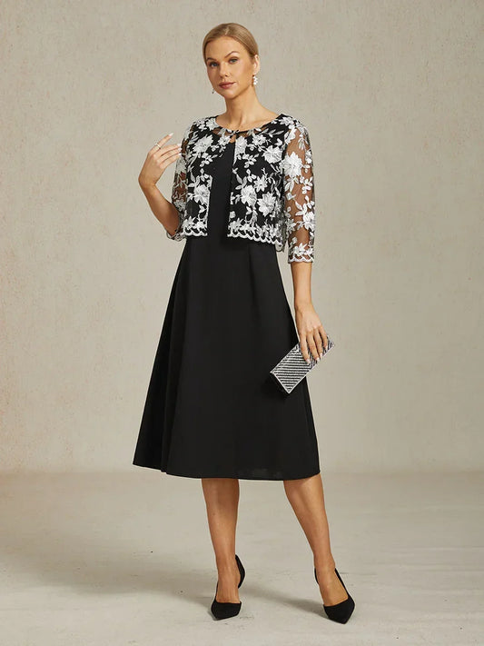 Floral Embroidered Lace Jacket Dress