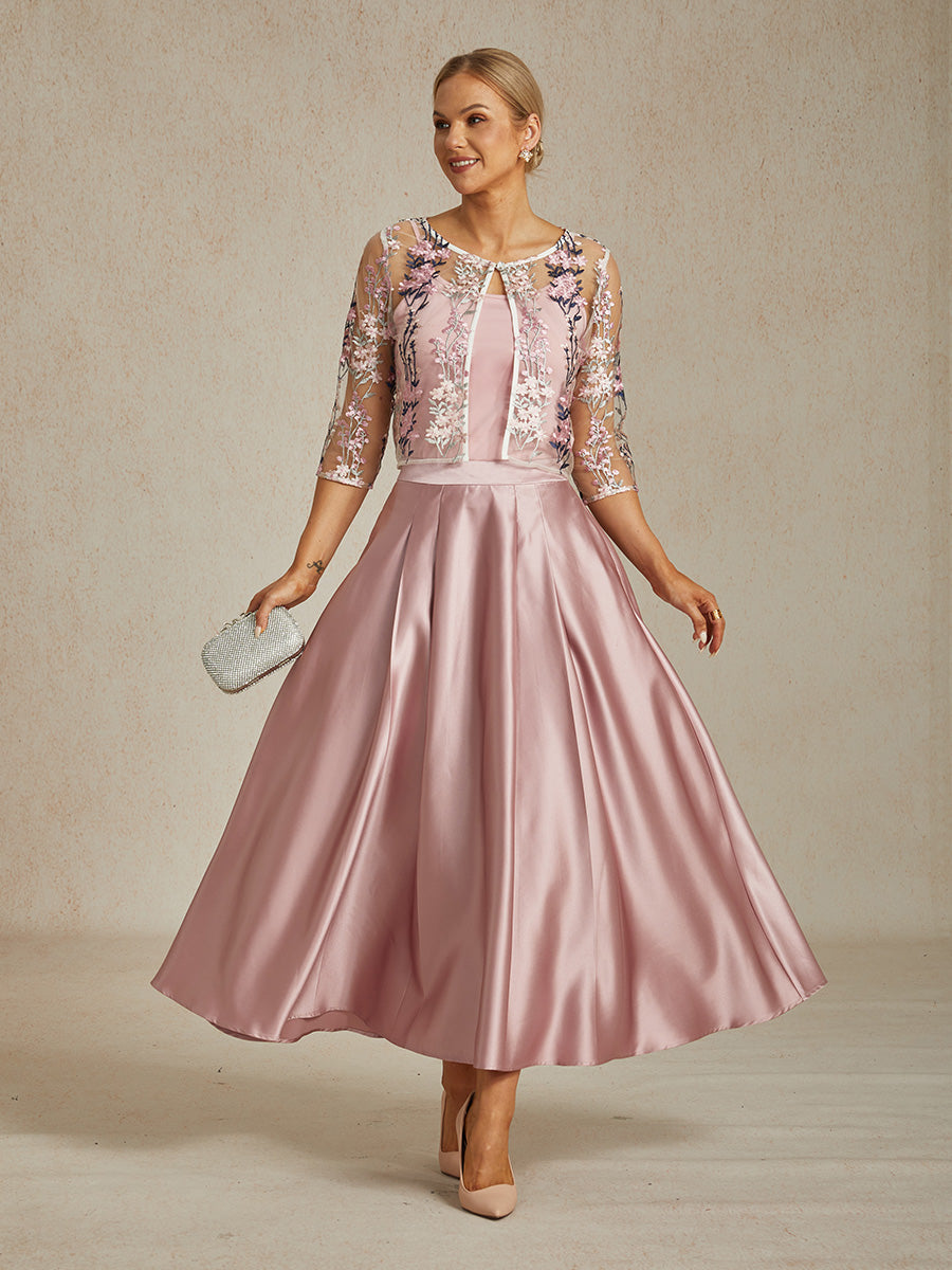 Floral Embroidered Lace Jacket with Rhinestone Button