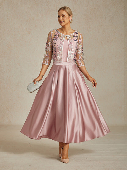 Floral Embroidered Lace Jacket with Rhinestone Button