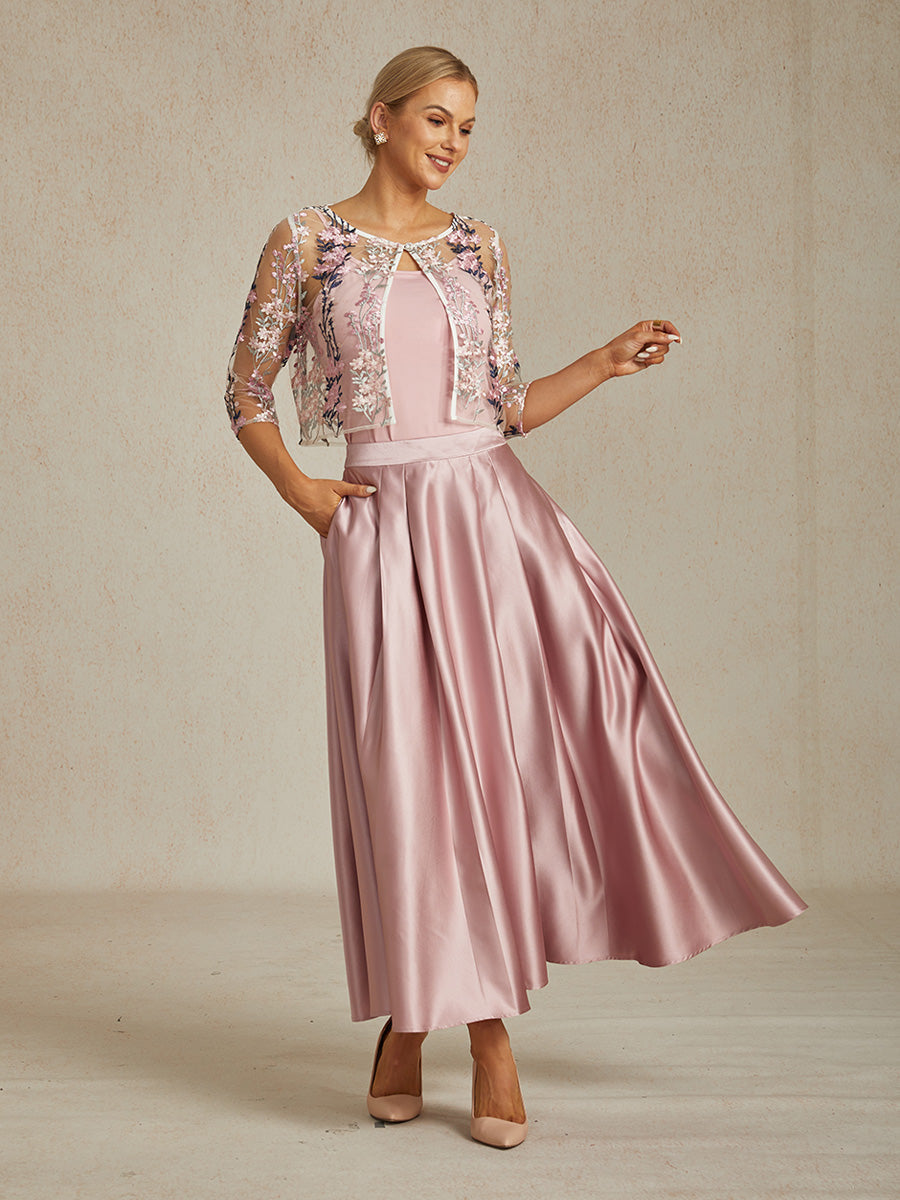 Floral Embroidered Lace Jacket with Rhinestone Button