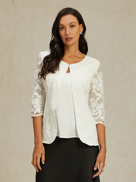 Floral Embroidered Lace Open Jacket