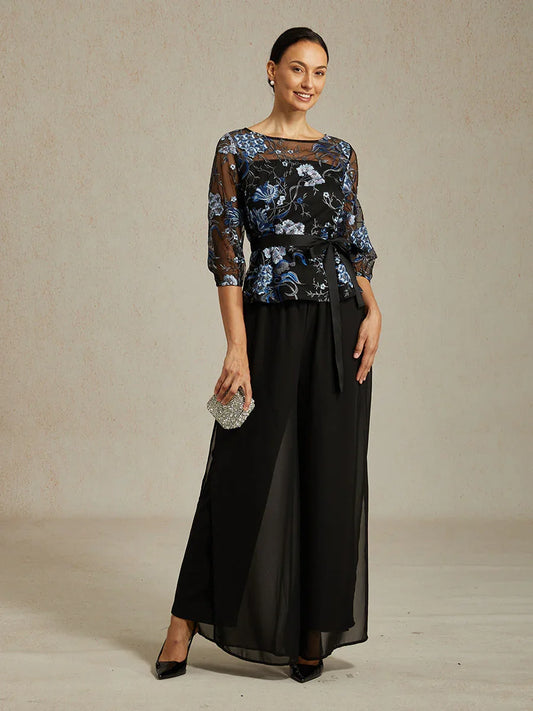 Elegant Embroidered Floral Pant Suits