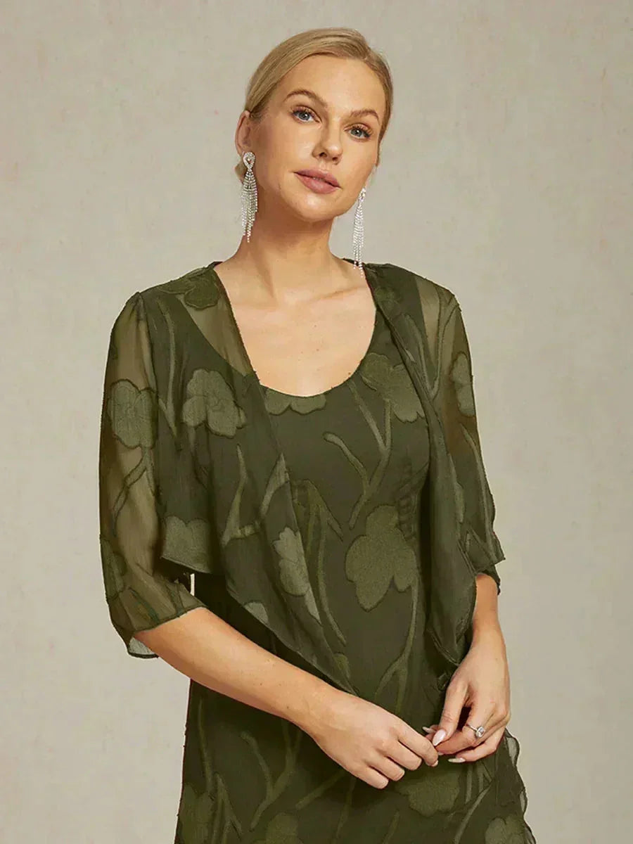 Blomstret gjennomsiktig chiffon cardigan med 3/4-erm