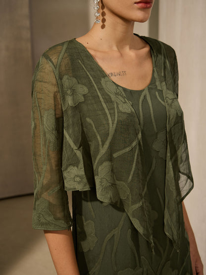 Cárdigan Floral de Chifón Transparente con Mangas 3/4