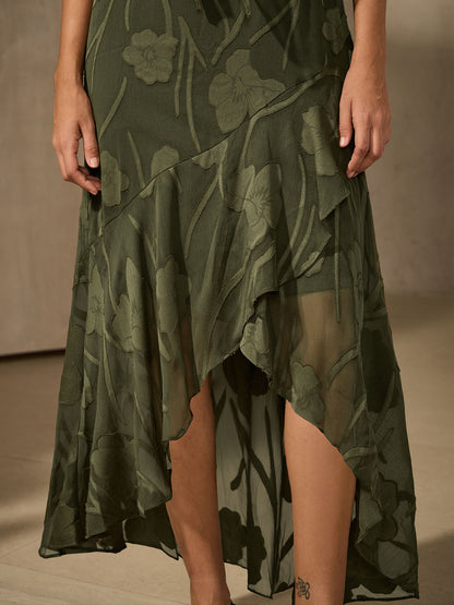 Mouwloze Chiffon Avondjurk met Bloemen en Asymmetrische Zoom