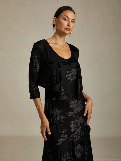 Floral Stretch Velvet 3/4 Sleeve Shrug