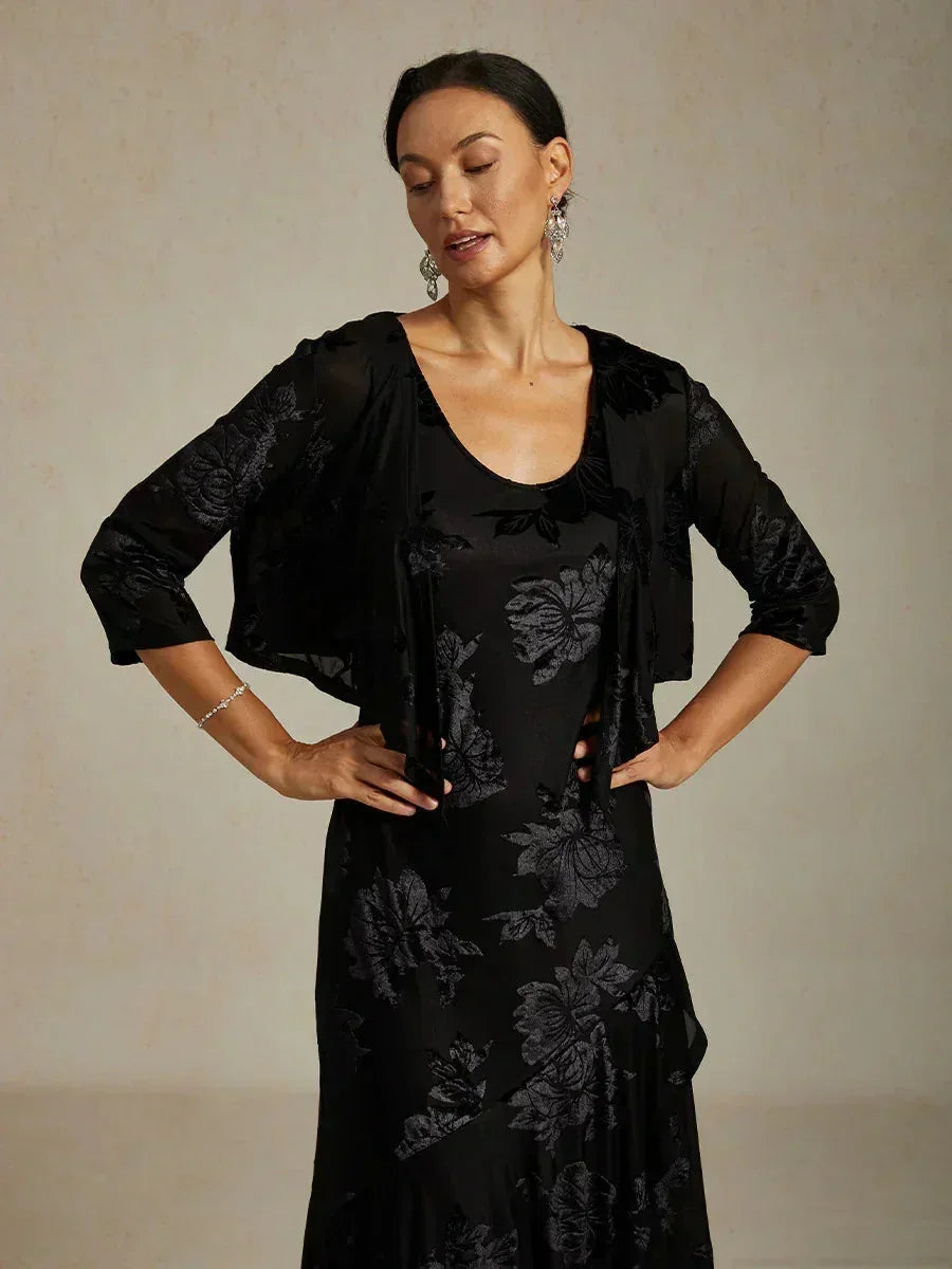 Floral Stretch Velvet 3/4 Sleeve Shrug