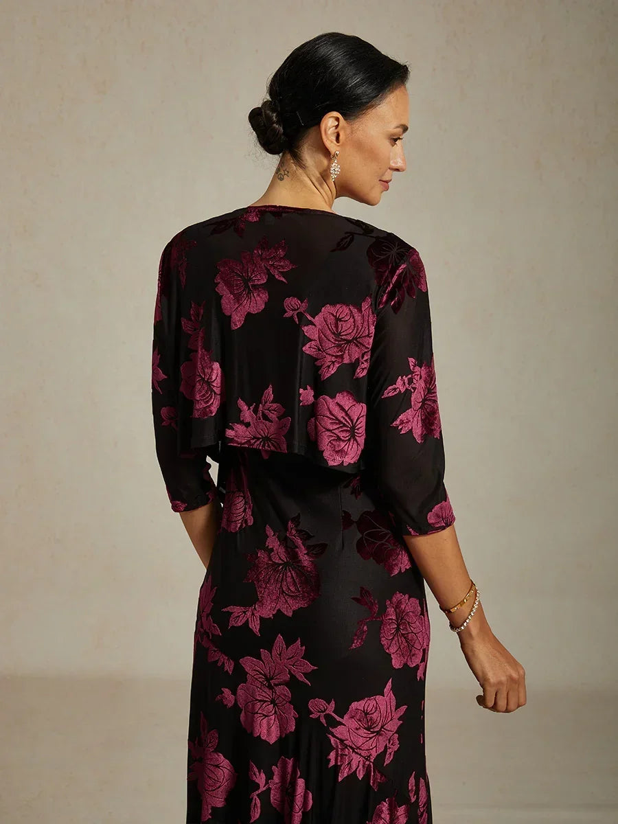 Floral Stretch Velvet 3/4 Sleeve Shrug
