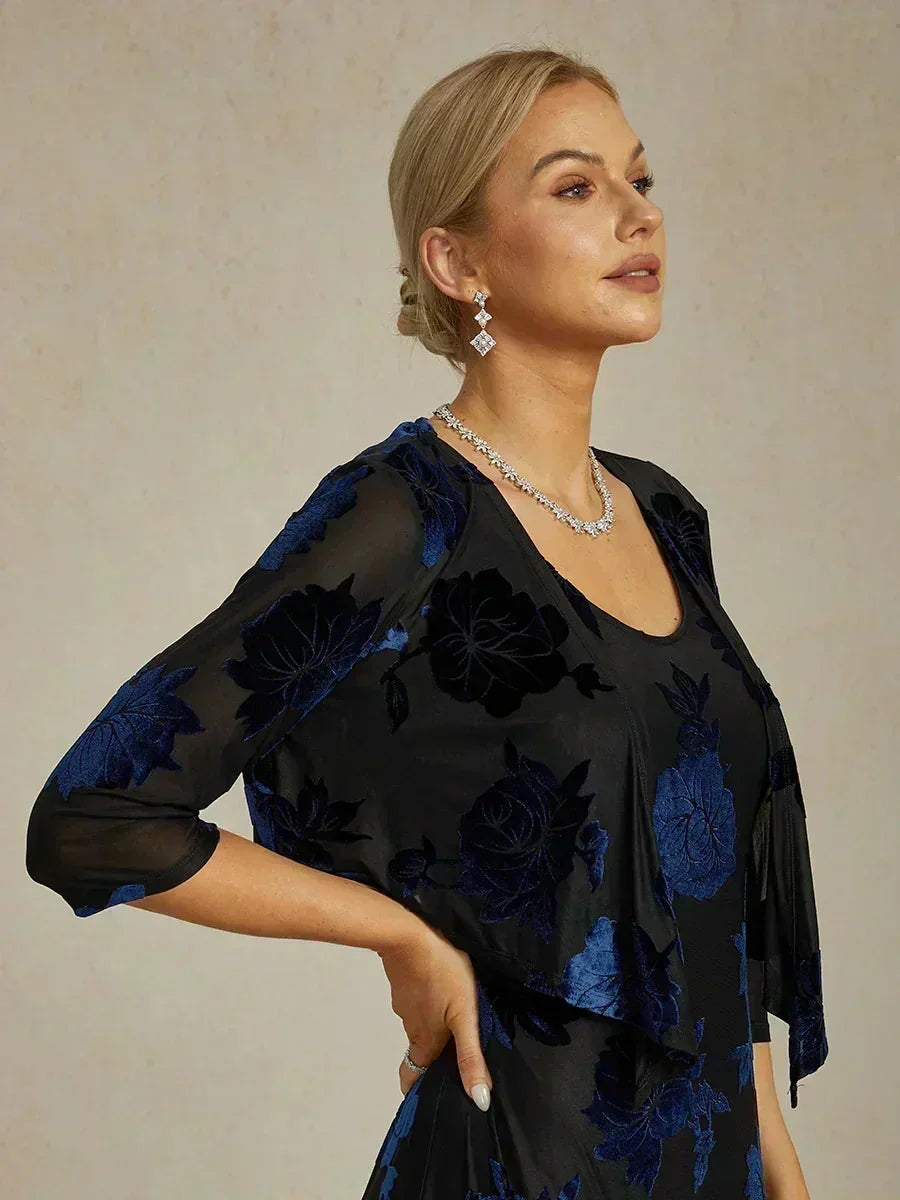 Floral Stretch Velvet 3/4 Sleeve Shrug
