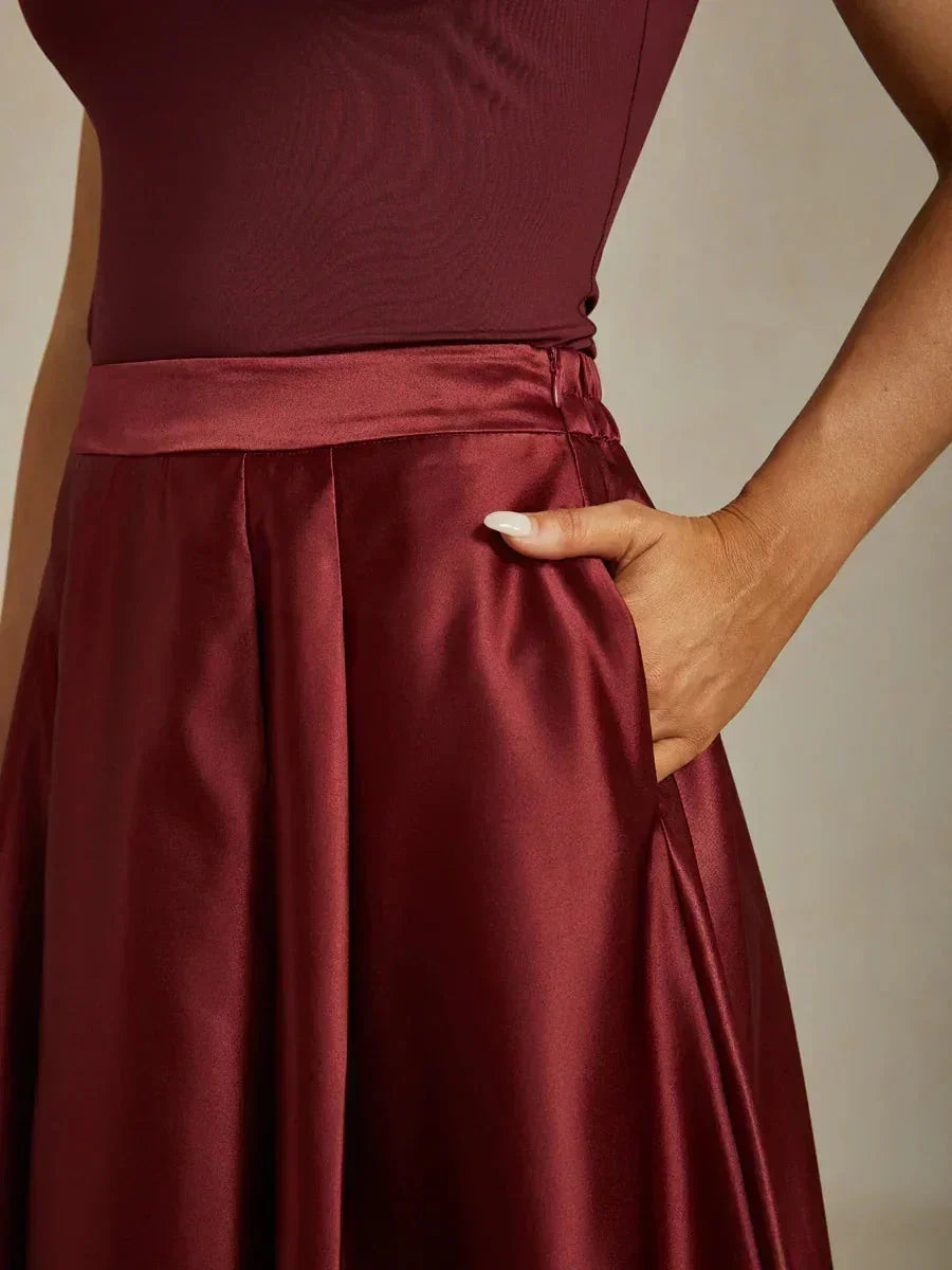 Formelles Ballkleid aus Satin in A-Linie mit Taschen