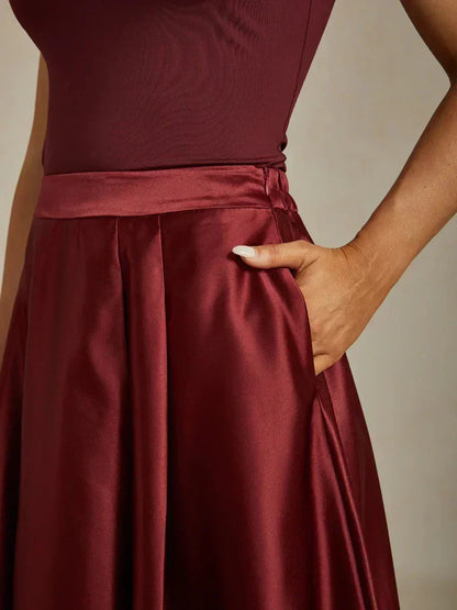 Formelles Ballkleid aus Satin in A-Linie mit Taschen