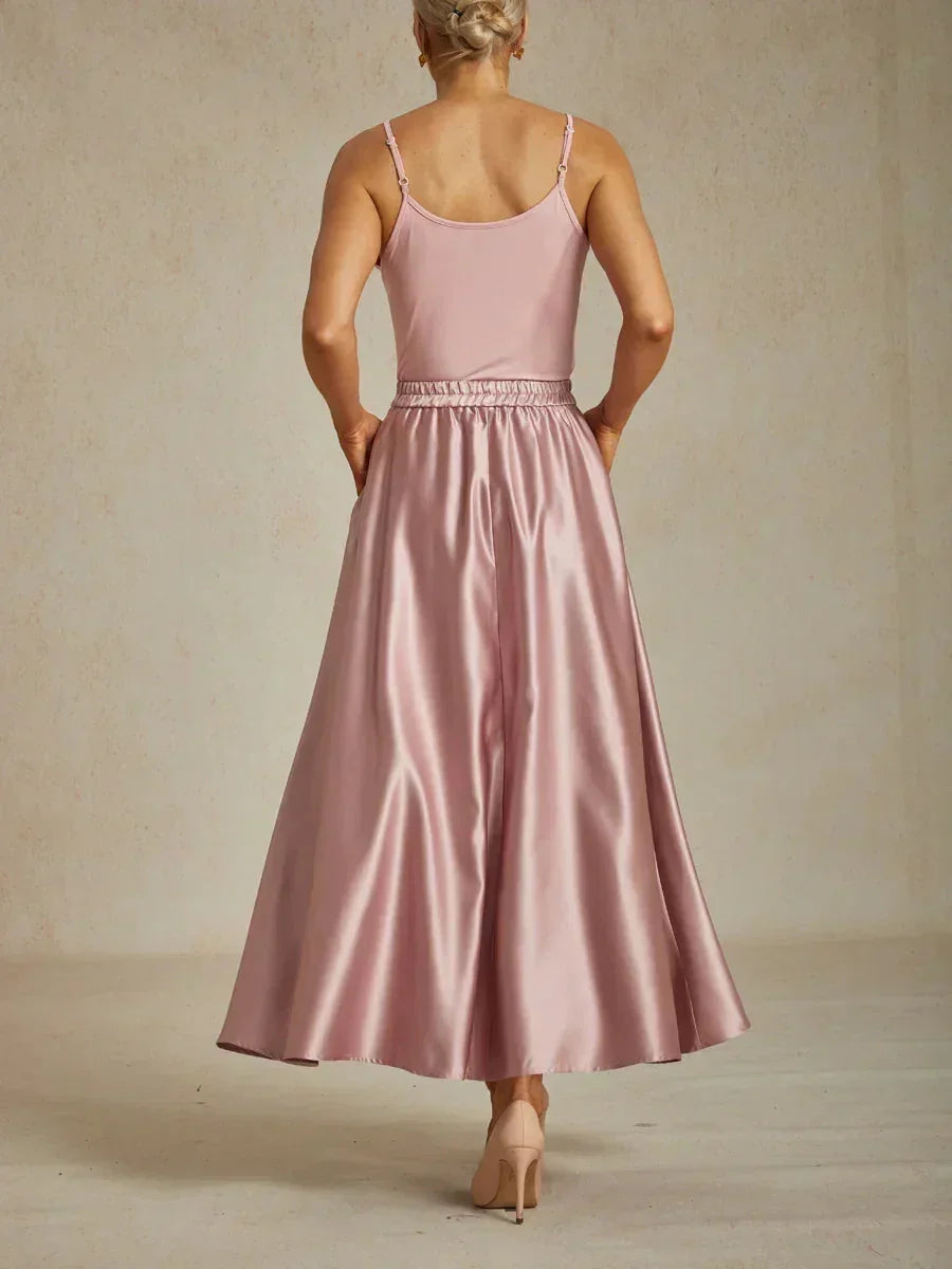 Formelles Ballkleid aus Satin in A-Linie mit Taschen