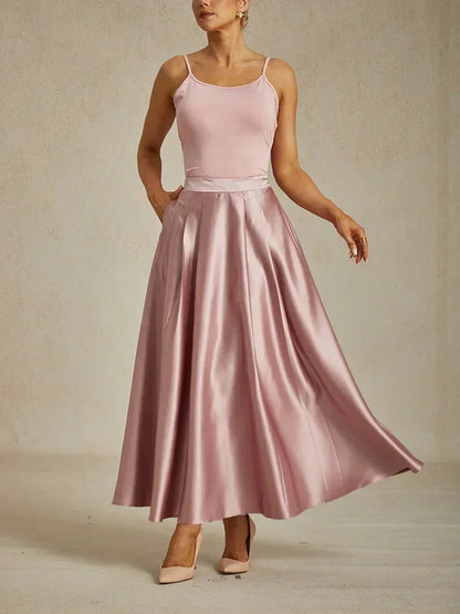 Formelles Ballkleid aus Satin in A-Linie mit Taschen