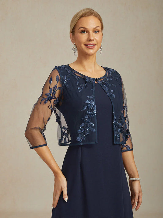 Graceful Mesh Lace Jacket with 3D Floral Embellishments
