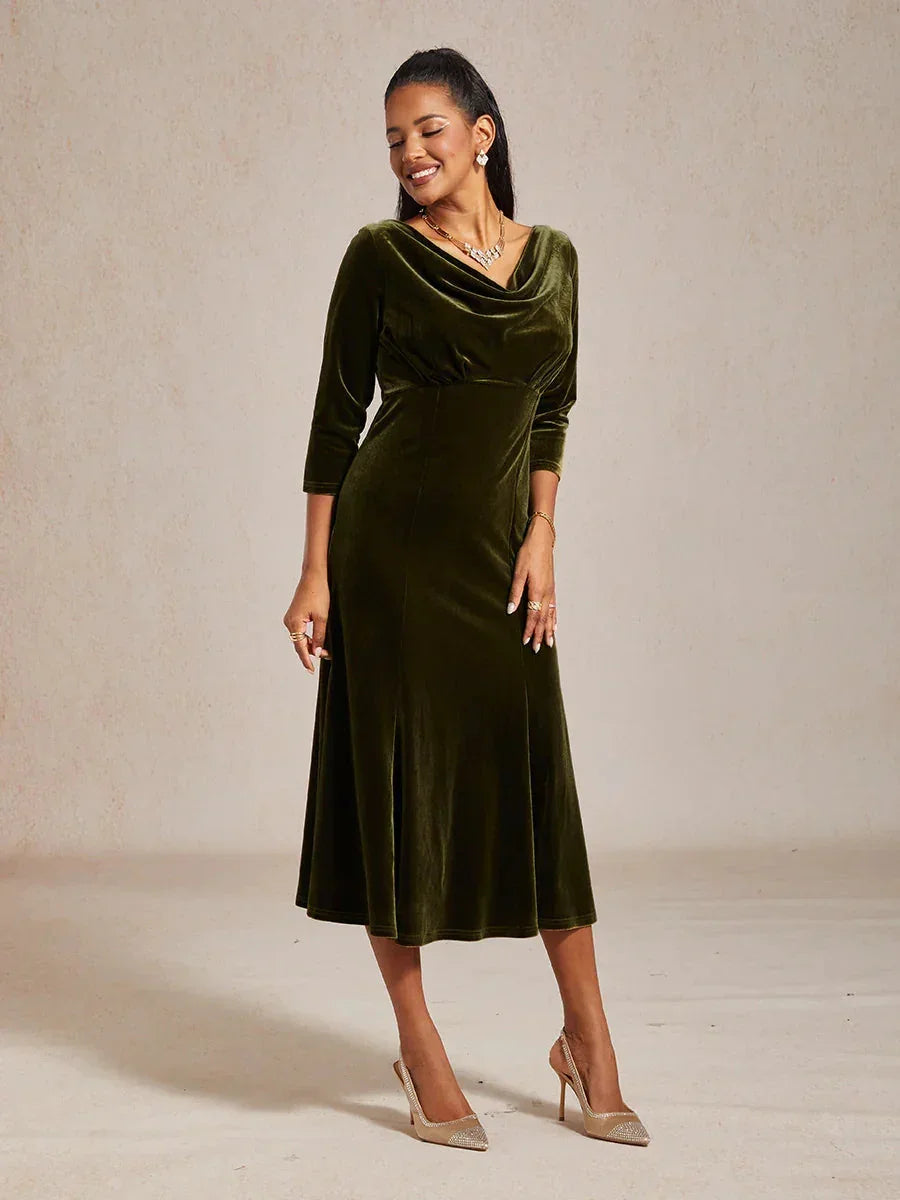 High-Stretch Velvet Midi Dress