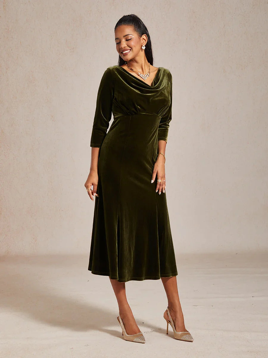 High-Stretch Velvet Midi Dress