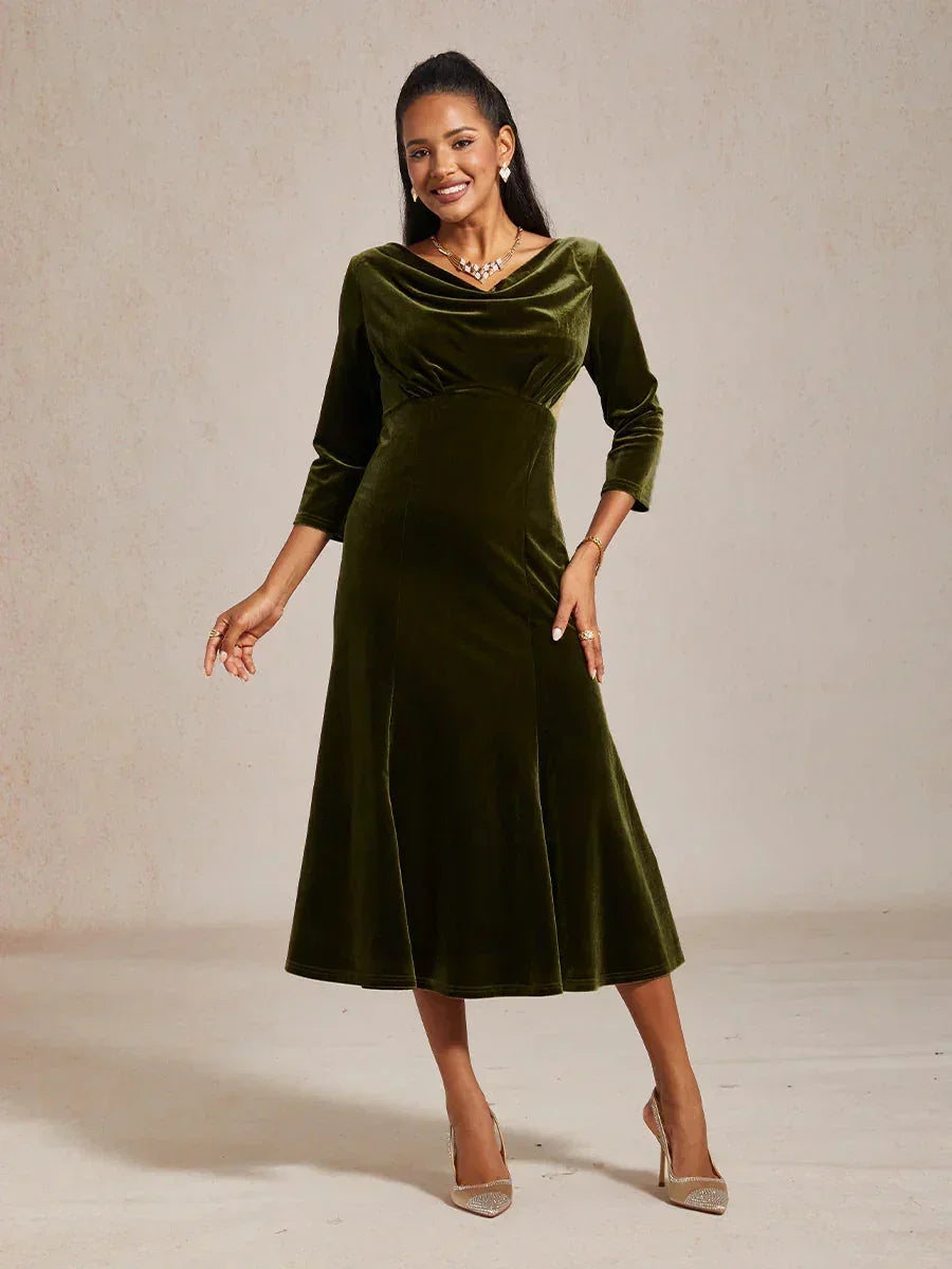 High-Stretch Velvet Midi Dress