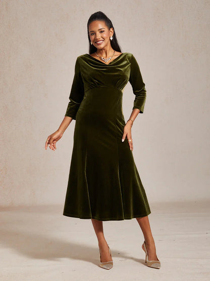 High-Stretch Velvet Midi Dress