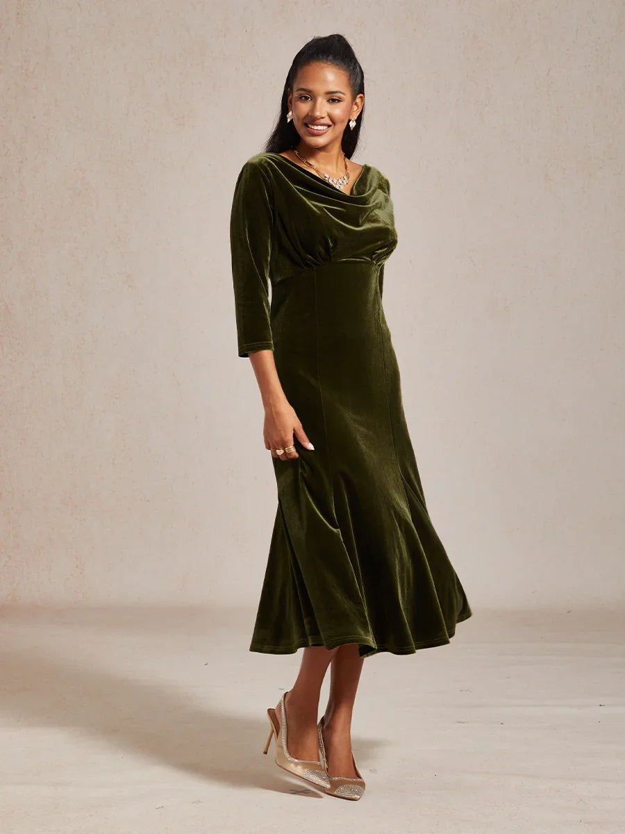 High-Stretch Velvet Midi Dress