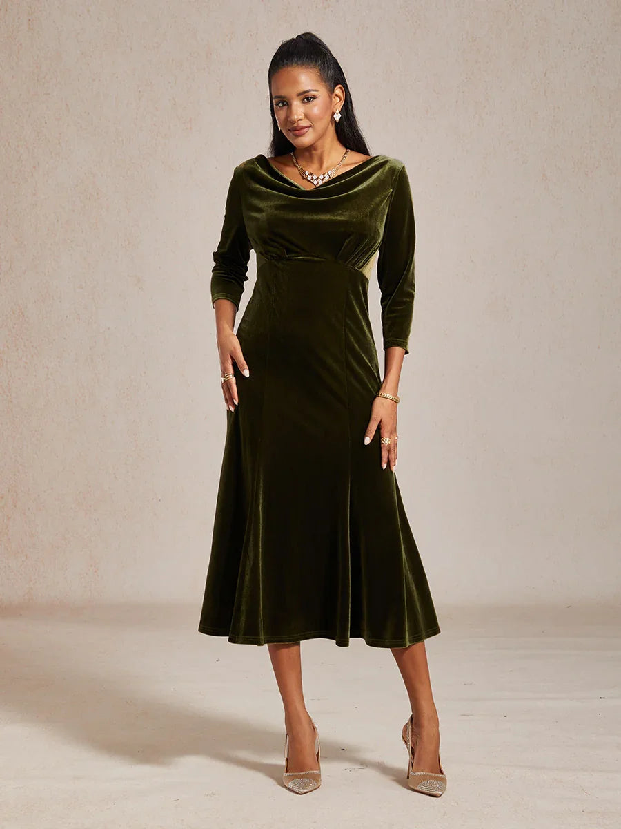 High-Stretch Velvet Midi Dress