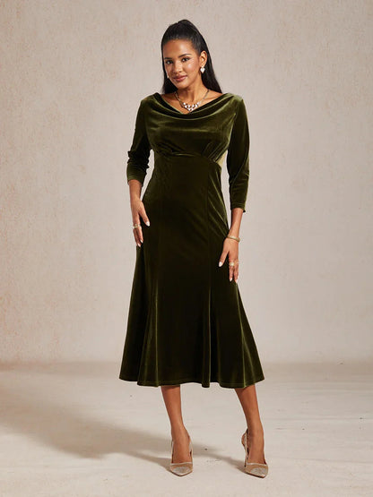 High-Stretch Velvet Midi Dress