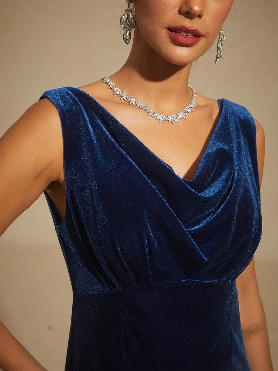 High-Stretch Velvet Sleeveless Midi Dress with Scoop Neck