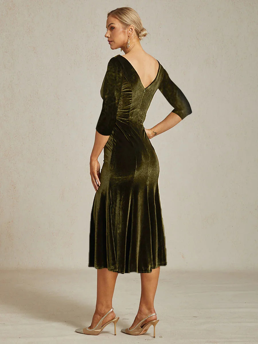 High-Stretch Velvet Midi Dress