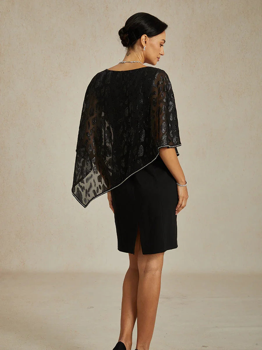 Elegant Sheath Dress with Leopard Jacquard Chiffon Overlay