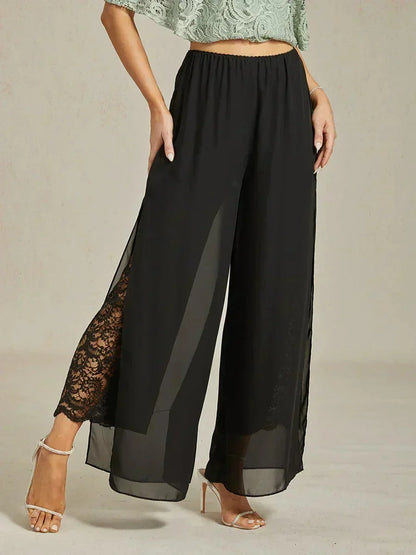 Straight Leg Pant With Chiffon Split Leg Overlay