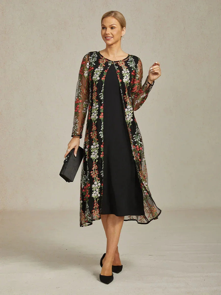 Long Floral Embroidered Lace Jacket Dress