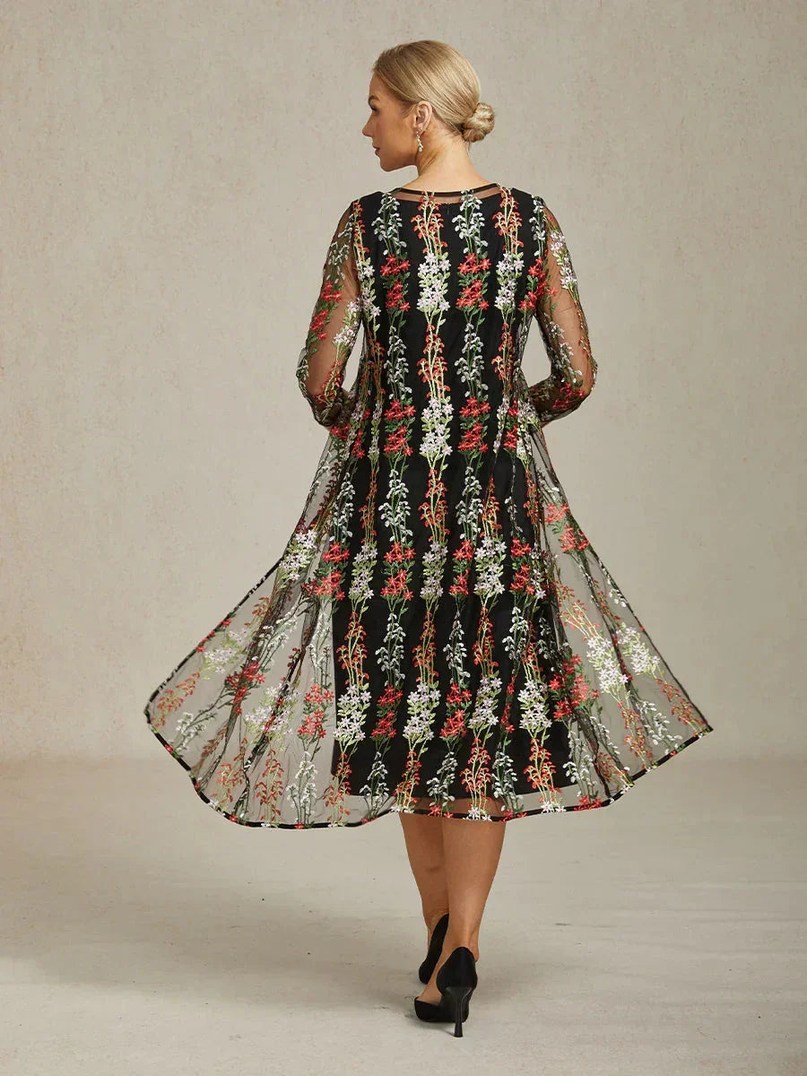 Long Floral Embroidered Lace Jacket Dress