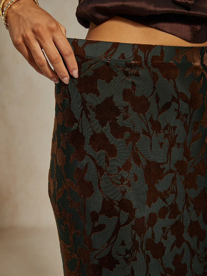 Long Floral Velvet Skirt with Fishtail