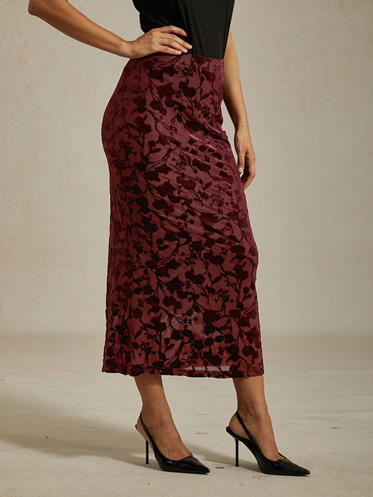 Long Floral Velvet Skirt with Fishtail
