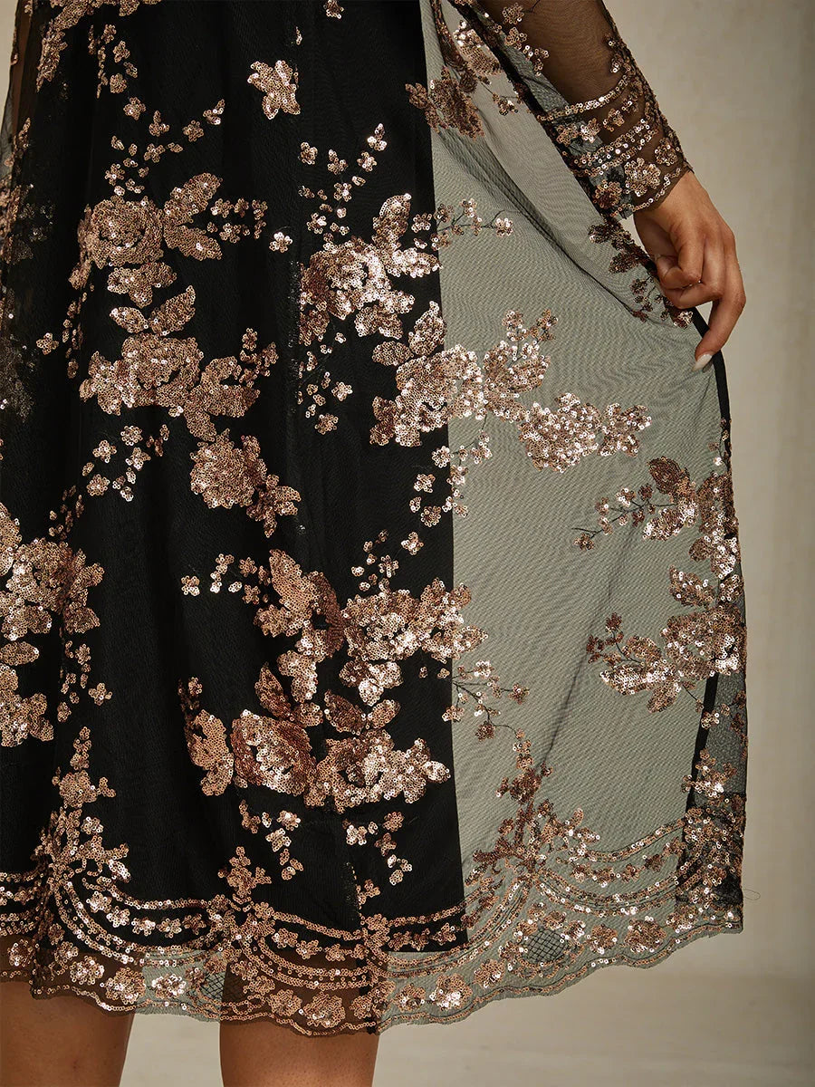 Long Sequin Embroidered Jacket with Baroque Floral Pattern