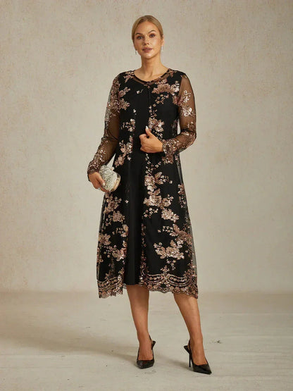 Long Floral Embroidered Lace Jacket Dress