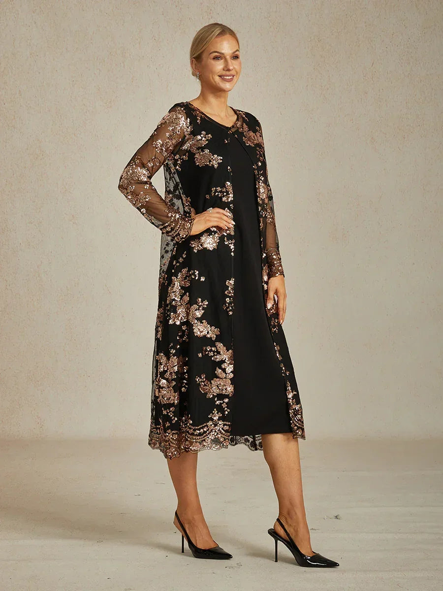 Long Sequin Embroidered Jacket with Baroque Floral Pattern