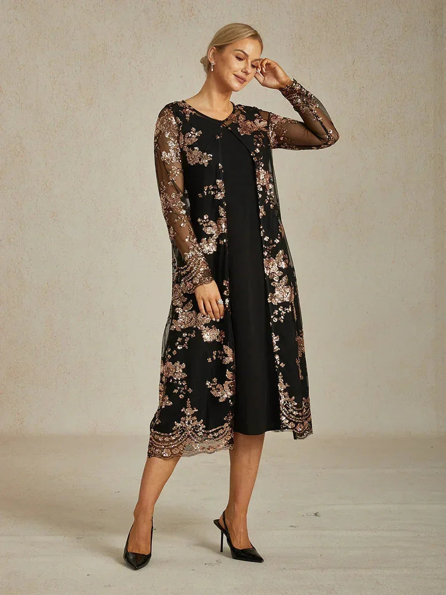 Long Floral Embroidered Lace Jacket Dress