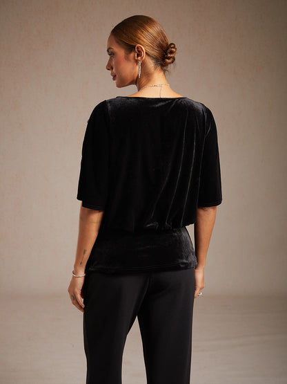 Embellished Cold Shoulder Blouse with Rhinestone Detail