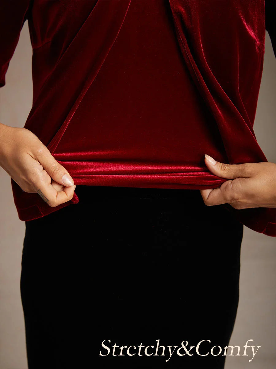 Velvet Puff Sleeves Twinset with Embellished Neckline Closure