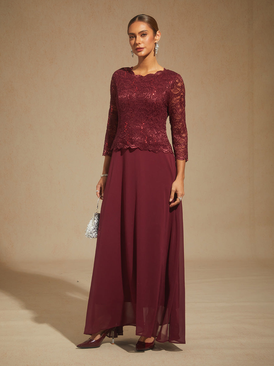 Elegant Lace and Chiffon Tea-Length Dress
