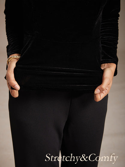 Elegant Stretch Velvet Peplum Blouse with Rhinestone Details