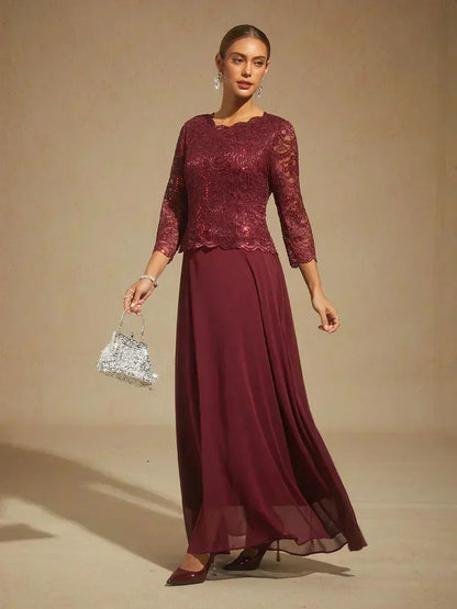 Elegant Lace and Chiffon Floor-Length Dress
