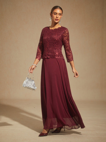Elegant Lace and Chiffon Tea-Length Dress